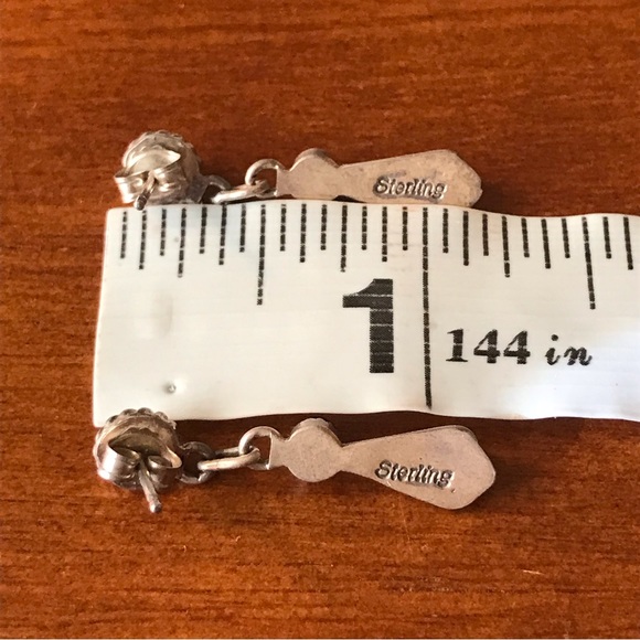 Sterling Silver Coral Onyx and Mother of Pearl Dangly Earrings - Picture 6 of 6